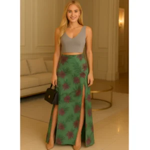 Saia Feminina Longa Estampada Cintura Alta Top