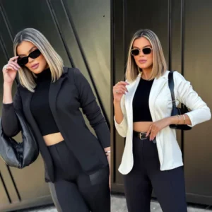 Blazer Feminino Neoprene Maxi Longo