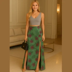 Saia Longa + Cropped Branco Conjunto Feminino Transpassado