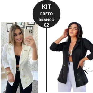 Kit com 02 Blazer Feminino Max Social com Botão Neoprene