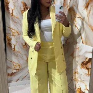 Conjunto alfaiataria blazer max sobretudo e calça pantalona