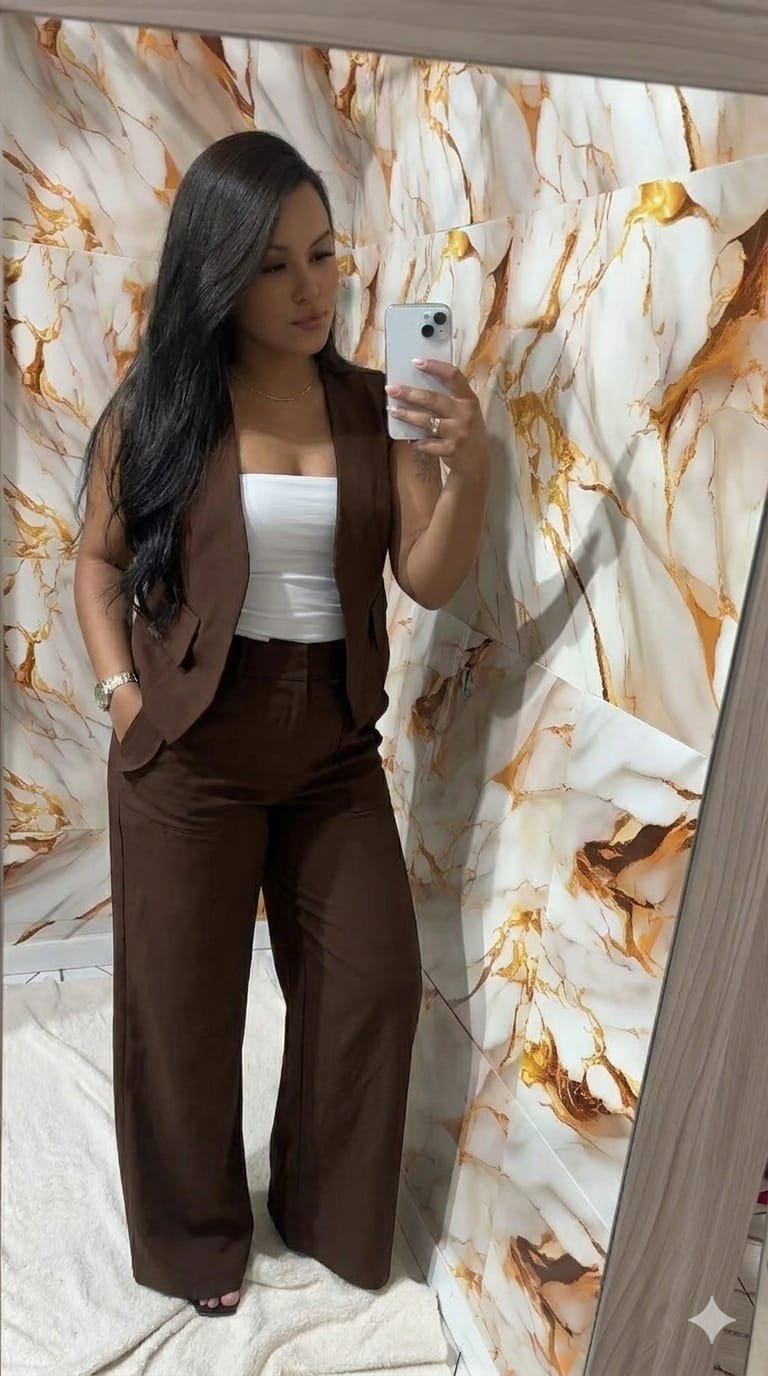 Conjunto Alfaiataria Feminino Colete Curto e Calça Cintura Alta NK Modas - Imagem 3