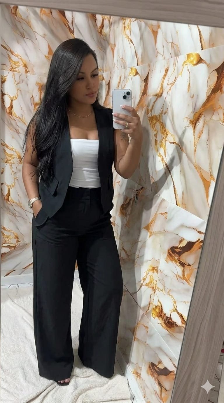 Conjunto Alfaiataria Feminino Colete Curto e Calça Cintura Alta NK Modas - Imagem 6