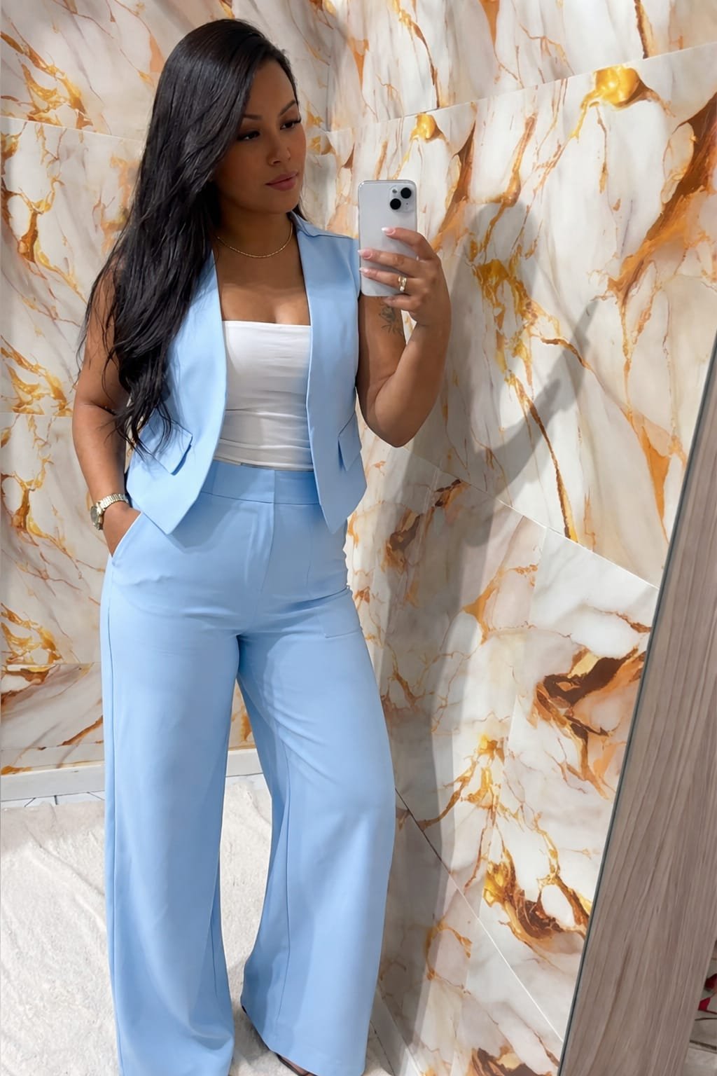 Conjunto Alfaiataria Feminino Colete Curto e Calça Cintura Alta NK Modas - Imagem 4