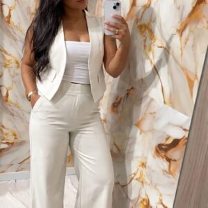 Conjunto Alfaiataria Feminino Colete Curto e Calça Cintura Alta NK Modas