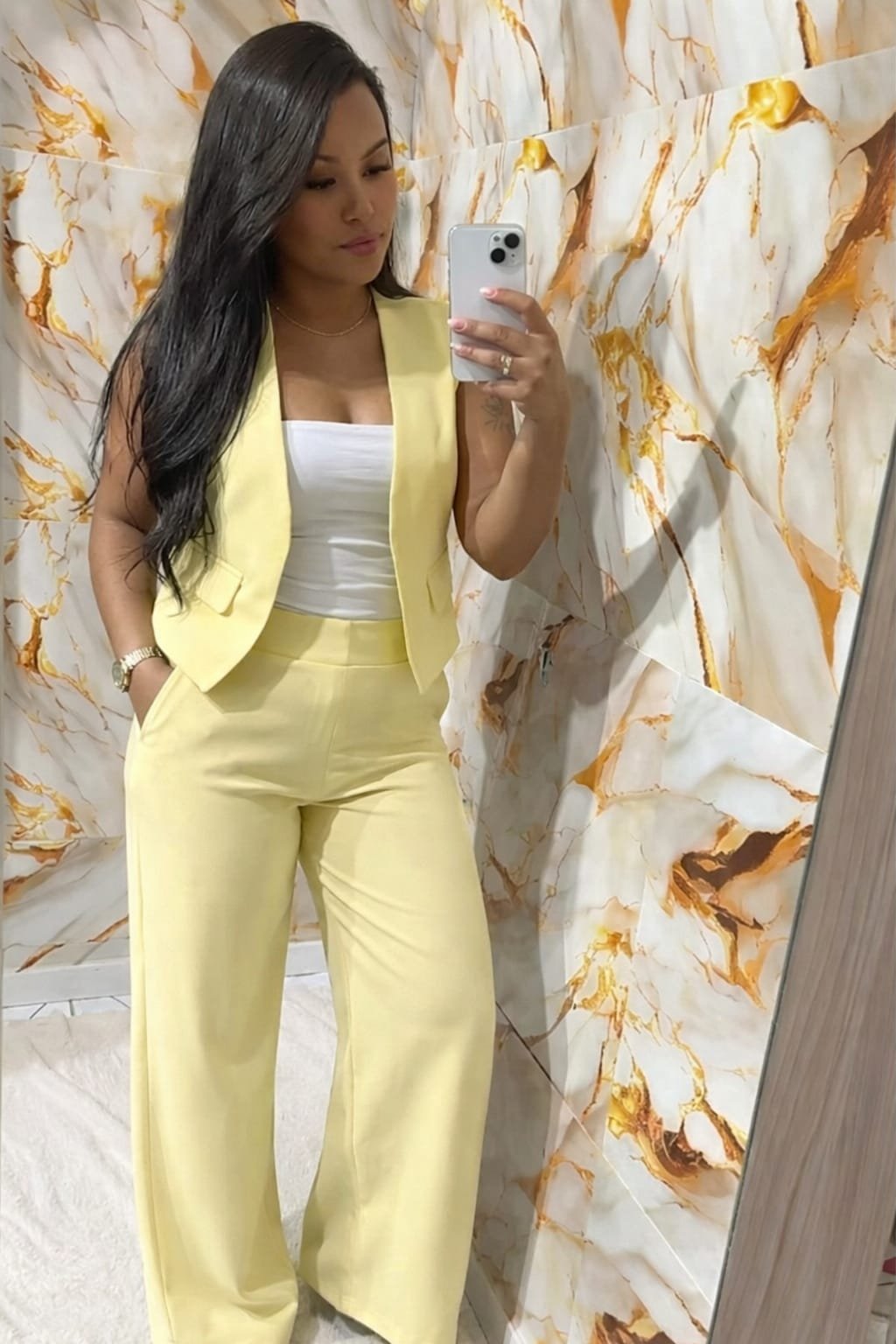 Conjunto Alfaiataria Feminino Colete Curto e Calça Cintura Alta NK Modas - Imagem 5